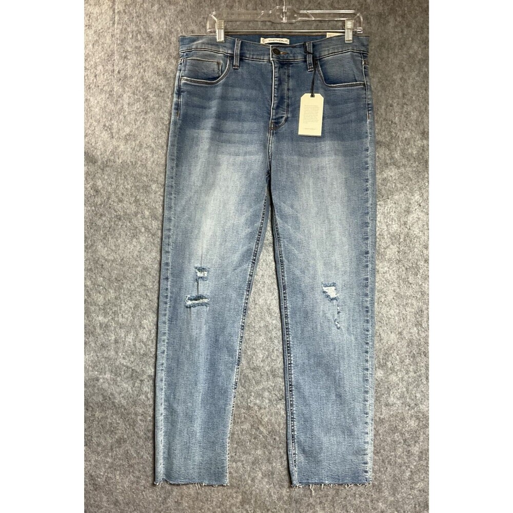 Whetherly Jeans Women 31/12 Blue Distressed Pockets High Rise Straight Leg 33x28